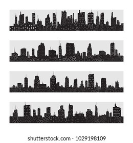 Vector black city silhouette icon set isolated.The silhouette of the city in a flat style on white backgroun.