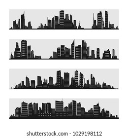 Vector black city silhouette icon set isolated.The silhouette of the city in a flat style on white backgroun.