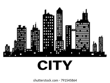 Vector black city silhouette icon set isolated.The silhouette of the city in a flat style on white backgroun.
