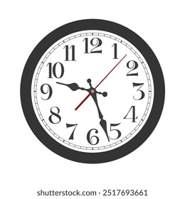 Vektor schwarz klassisch runde Wanduhr einzeln auf weißem Hintergrund