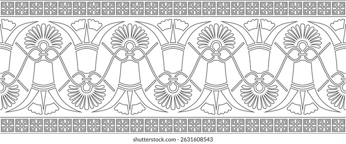 Vetor preto clássico sem emenda europeu nacional. Padrão de contorno étnico dos povos românicos. Fronteira, quadro da grécia antiga, império romano.
