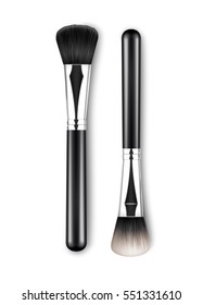 Vector Black Clean Professional Makeup Powder Brush with Black Handle Isolated on White Background