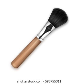 Vector Black Clean Professional Makeup Powder Brush with Wooden Handle Isolated on White Background