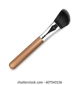 Vector Black Clean Professional Makeup Angle Blush Brush with Wooden Handle Isolated on White Background
