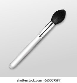 Vector Black Clean Professional Makeup Blush Brush with White Handle Isolated on White Background