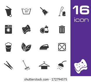 Vector black cleaning icons set on white background