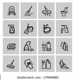 vector black cleaning icons set
