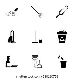 Vector black cleaning icons set on white background