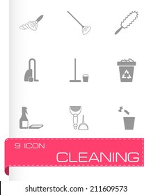 Vector black cleaning icons set on white background