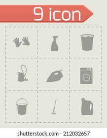 Vector black cleaning icons set on grey background