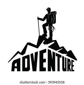 Vector Black Climber On A Mountain  White Background