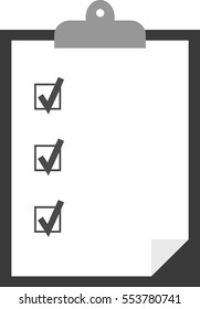 Vector black clipboard with white paper tick boxes check marks.