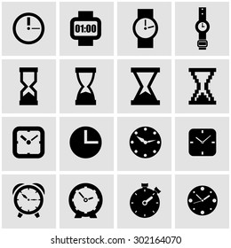 Vector black clock icon set.