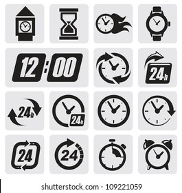 vector black clocks icons in the gray squares