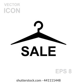 Vector black clothes Hanger icon isolated on white background. Sale offer