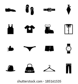 Vector black  clothes  icons set on white background