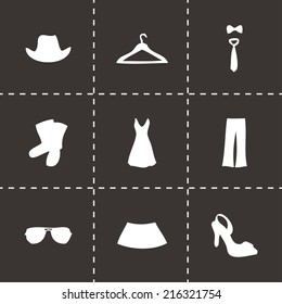 Vector black clothes icons set on black background