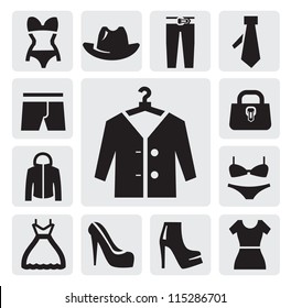 vector black clothing icon set on gray