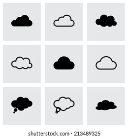 Vector black clouds  icons set on grey background