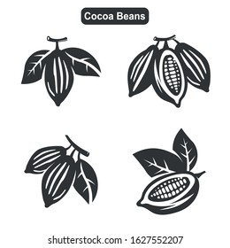 Vector Black Cocoa Beans Icons Set on White Background