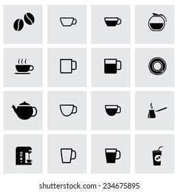 Vector black coffe icon set on grey background
