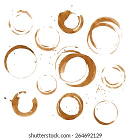Vector black coffee stain and drop set isolated on white.