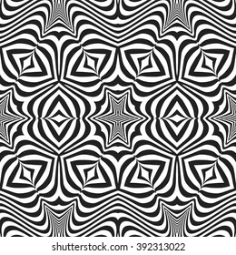 vector black color abstract optical art illusion design decoration seamless pattern isolated white background 