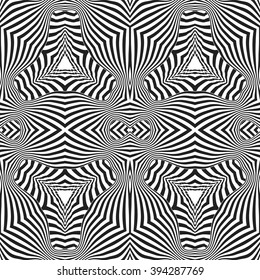 vector black color abstract optical art illusion design decoration seamless pattern isolated white background 