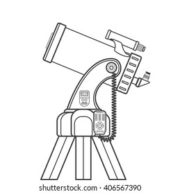 vector black color contour lenses and mirrors system catadioptric telescope on electronic fork dobsonian mount technical illustration isolated on white background
