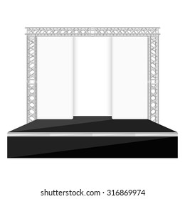 vector black color flat design high stage metal truss with empty back scenes white background isolated illustration
