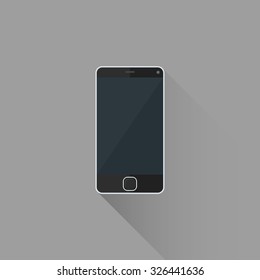 vector black color flat design modern touchscreen smart phone illustration isolated dark background long shadow
