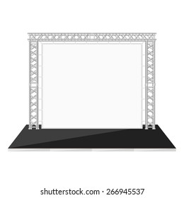 vector black color flat style low stage with banner on metal truss