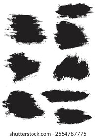 Vector black color grunge texture paint ink brush stroke background set