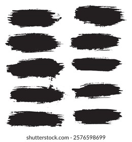 Vector black color paint ink brush stroke vector background set