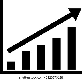 Vector black color silhouette illustration of bar chart icon with upward trend