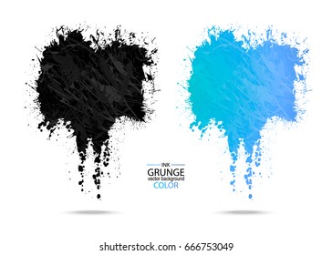 Vector black, color Splash isolated. Hand drawing, ink, drops, texture (mask). Dirty Design elements. Set Abstract grunge background, banner.