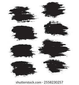 Vector black color texture brush stroke background set