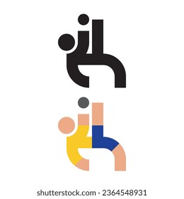 Vector black and colored geometric silhouette soccer player character scissors shot on a white background.