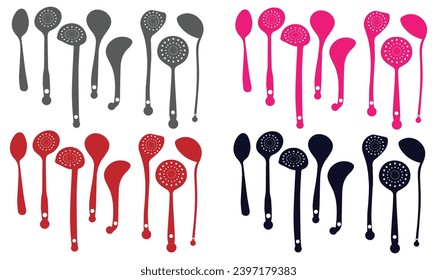 Vector black and coloring cutlery flat simple design icon set isolated on white background. top view dark