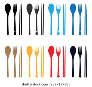 Cubertería de color y negro vectorial icono de diseño simple y plano aislado en fondo blanco. vista superior oscura