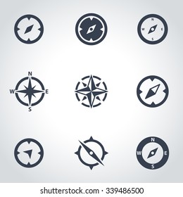 Vector black compass icon set.