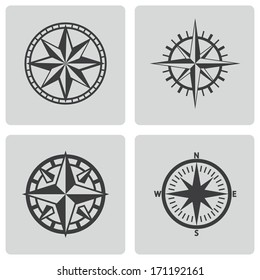 Vector black compass icons set on white background