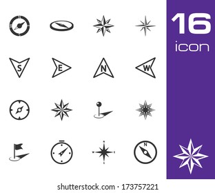 Vector black compass icons set on white background