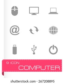 Vector black computer icon set on white background.
