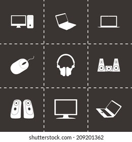 Vector black computer icons set on black background