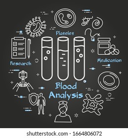 Vector black concept of bacteria and viruses - blood analysis icon