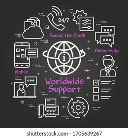 Vector black concept of online support - worldwide info icon