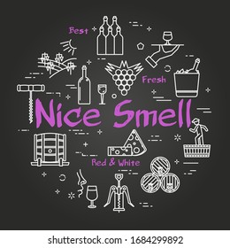 Vector black concept of winemaking with text Nice Smell