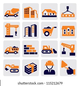 vector black construction icons set on gray