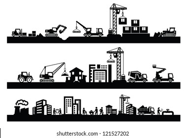 vector black construction icons set on gray
